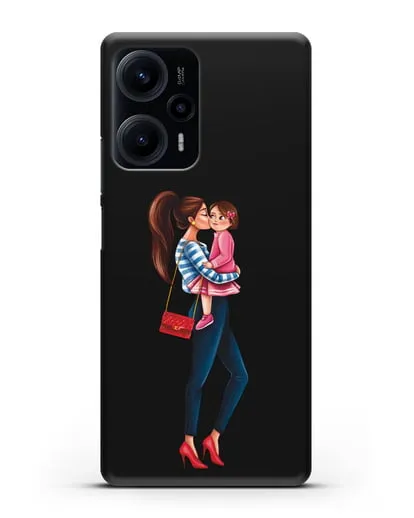 Чехол с иллюстрацией Мама шатенка с дочкой силиконовый для Xiaomi Poco F5