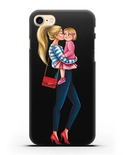Чехол с иллюстрацией Мама блондинка с дочкой силиконовый для iPhone 8