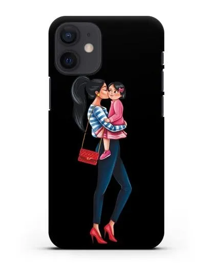 Чехол с иллюстрацией Мама брюнетка с дочкой силиконовый для iPhone 12 mini