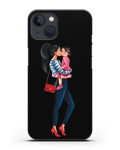 Чехол с иллюстрацией Мама брюнетка с дочкой силиконовый для iPhone 13 Mini