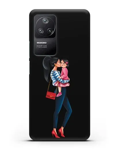 Чехол с иллюстрацией Мама брюнетка с дочкой силиконовый для Xiaomi Poco F4