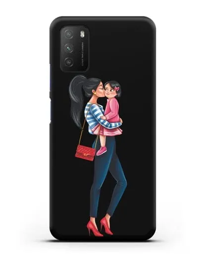Чехол с иллюстрацией Мама брюнетка с дочкой силиконовый для Xiaomi Poco M3