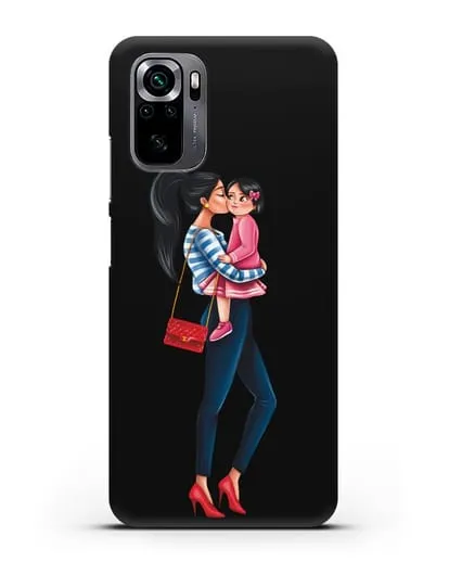 Чехол с иллюстрацией Мама брюнетка с дочкой силиконовый для Xiaomi Poco M5s