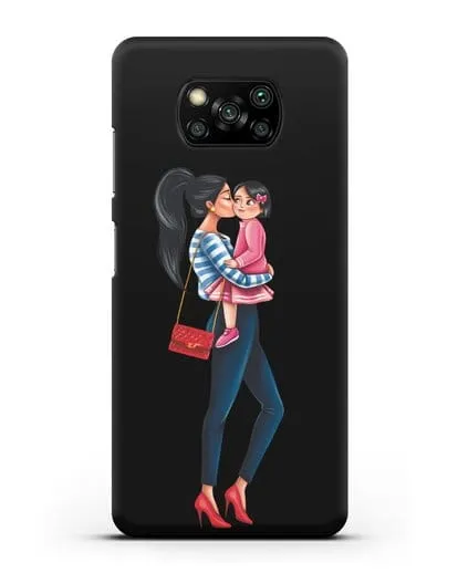 Чехол с иллюстрацией Мама брюнетка с дочкой силиконовый для Xiaomi Poco X3