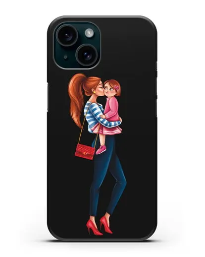 Чехол с иллюстрацией Мама рыжая с дочкой силиконовый для iPhone 15