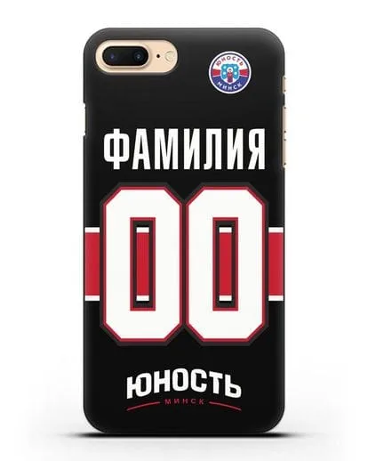 Именной чехол ХК Юность-Минск с фамилией и номером (сезон 2018-2019) черная форма силиконовый для iPhone 7 Plus