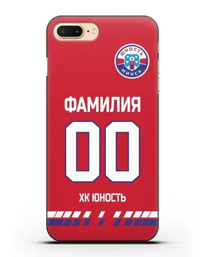 Именной чехол ХК Юность-Минск с фамилией и номером (сезон 2019-2020) красная форма силиконовый для iPhone 7 Plus