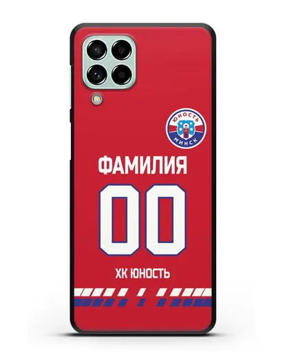 Именной чехол ХК Юность-Минск с фамилией и номером (сезон 2019-2020) красная форма силиконовый для Samsung Galaxy M53 [SM-M536]