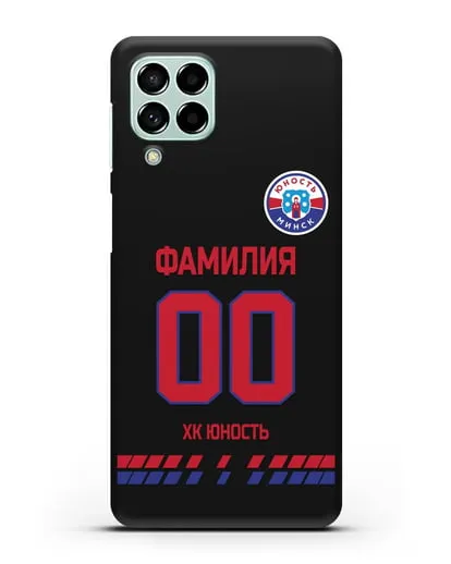 Именной чехол ХК Юность-Минск с фамилией и номером (сезон 2019-2020) черная форма силиконовый для Samsung Galaxy M53 [SM-M536]