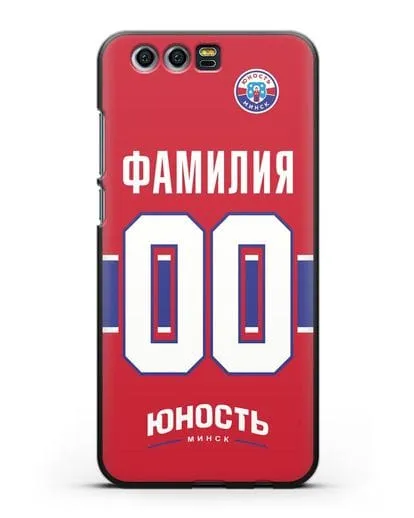 Именной чехол ХК Юность-Минск с фамилией и номером (сезон 2018-2019) красная форма силиконовый для Honor 9