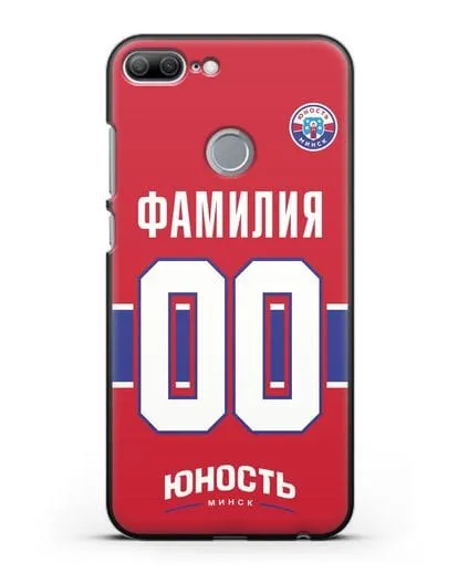 Именной чехол ХК Юность-Минск с фамилией и номером (сезон 2018-2019) красная форма силиконовый для Honor 9 Lite