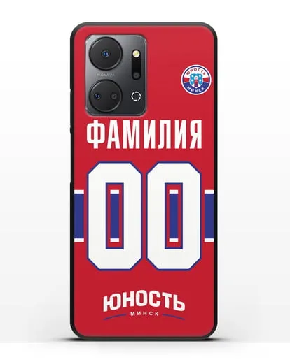 Именной чехол ХК Юность-Минск с фамилией и номером (сезон 2018-2019) красная форма силиконовый для Honor X7a