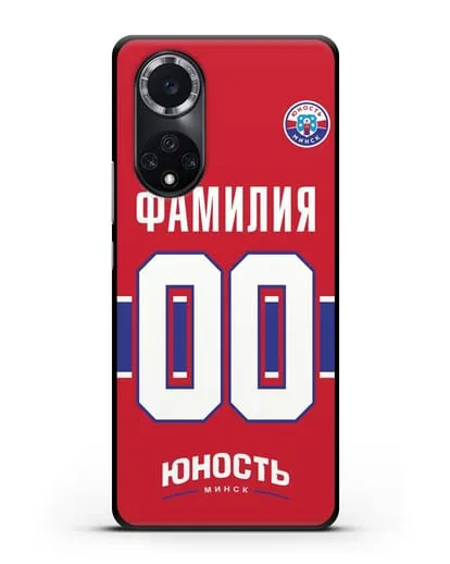 Именной чехол ХК Юность-Минск с фамилией и номером (сезон 2018-2019) красная форма силиконовый для Huawei Nova 9