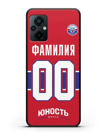 Именной чехол ХК Юность-Минск с фамилией и номером (сезон 2018-2019) красная форма силиконовый для Xiaomi Poco M5