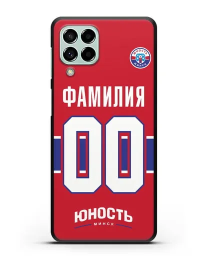 Именной чехол ХК Юность-Минск с фамилией и номером (сезон 2018-2019) красная форма силиконовый для Samsung Galaxy M53 [SM-M536]