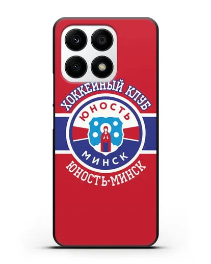 Чеxол с логотипом ХК Юность-Минск с красным фоном силиконовый для Honor X8a