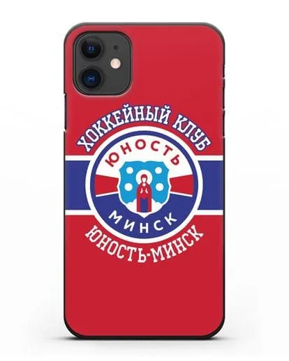Чеxол с логотипом ХК Юность-Минск с красным фоном силиконовый для iPhone 11