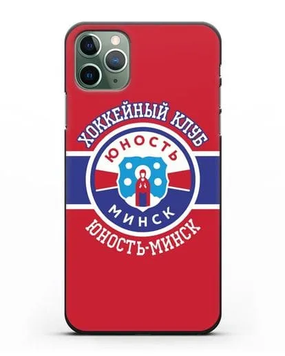 Чеxол с логотипом ХК Юность-Минск с красным фоном силиконовый для iPhone 11 Pro