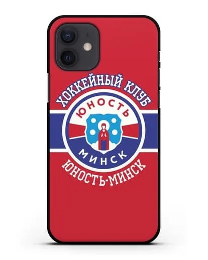 Чеxол с логотипом ХК Юность-Минск с красным фоном силиконовый для iPhone 12