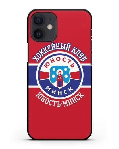 Чеxол с логотипом ХК Юность-Минск с красным фоном силиконовый для iPhone 12 mini