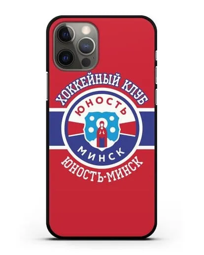 Чеxол с логотипом ХК Юность-Минск с красным фоном силиконовый для iPhone 12 Pro