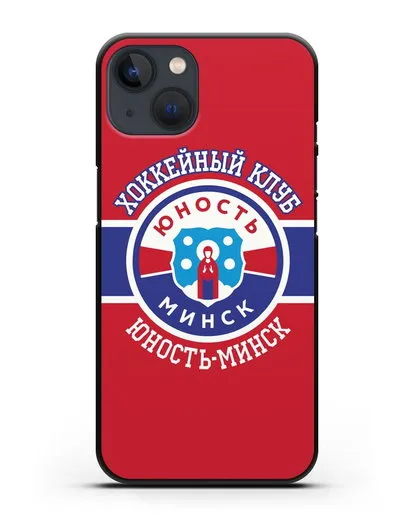 Чеxол с логотипом ХК Юность-Минск с красным фоном силиконовый для iPhone 13