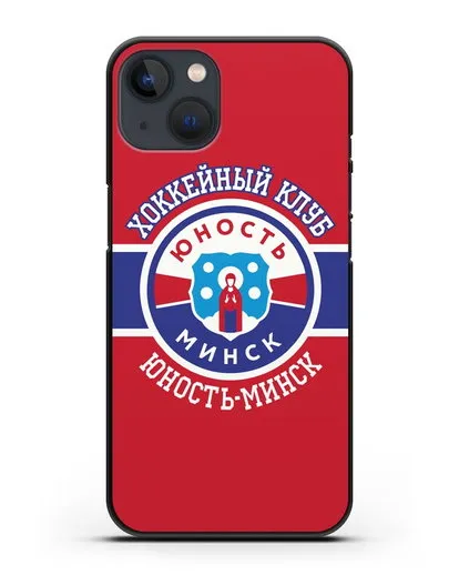 Чеxол с логотипом ХК Юность-Минск с красным фоном силиконовый для iPhone 13 Mini