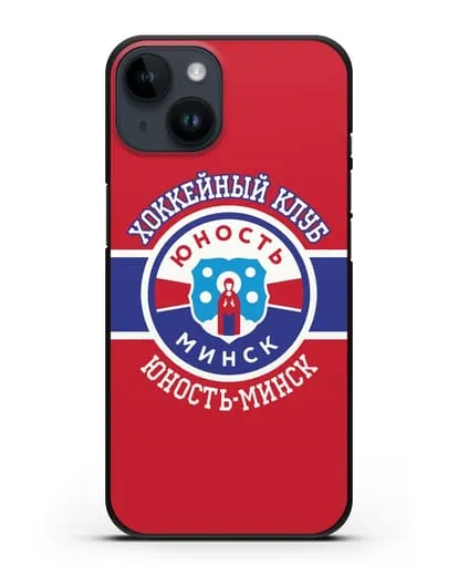Чеxол с логотипом ХК Юность-Минск с красным фоном силиконовый для iPhone 14