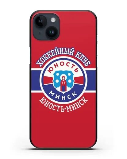 Чеxол с логотипом ХК Юность-Минск с красным фоном силиконовый для iPhone 14 Plus