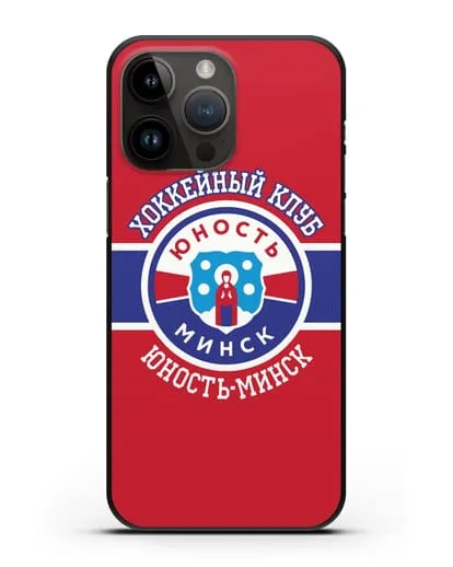 Чеxол с логотипом ХК Юность-Минск с красным фоном силиконовый для iPhone 14 Pro Max
