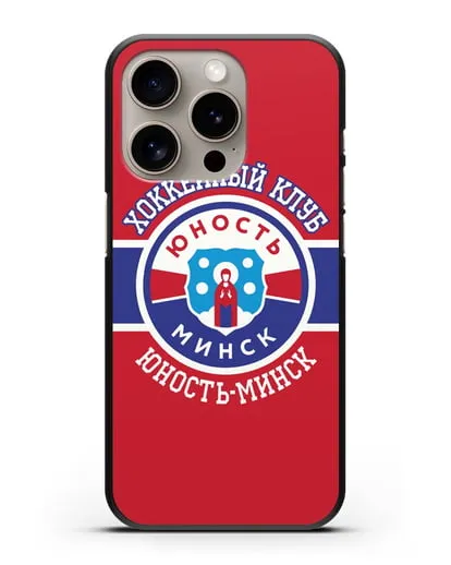 Чеxол с логотипом ХК Юность-Минск с красным фоном силиконовый для iPhone 15 Pro