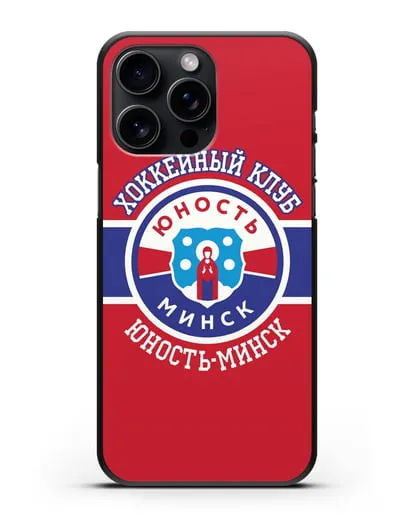 Чеxол с логотипом ХК Юность-Минск с красным фоном силиконовый для iPhone 15 Pro Max
