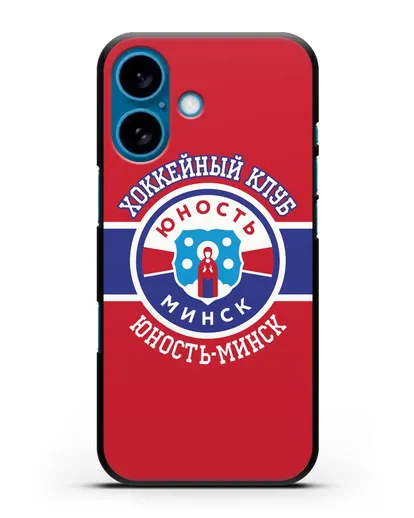 Чеxол с логотипом ХК Юность-Минск с красным фоном силиконовый для iPhone 16