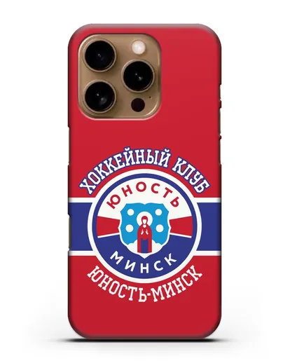 Чеxол с логотипом ХК Юность-Минск с красным фоном силиконовый для iPhone 16 Pro