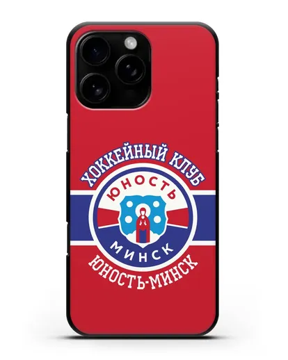 Чеxол с логотипом ХК Юность-Минск с красным фоном силиконовый для iPhone 16 Pro Max