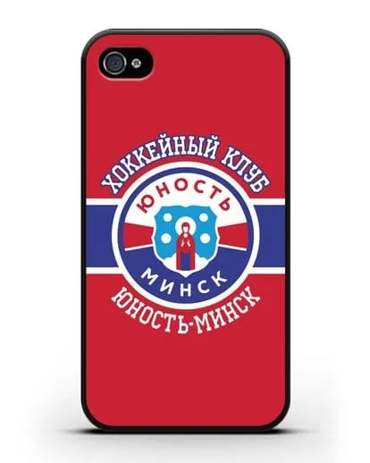 Чеxол с логотипом ХК Юность-Минск с красным фоном силиконовый для iPhone 4/4s