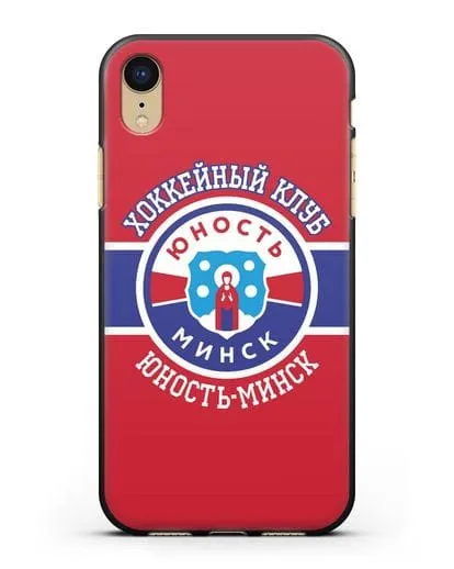 Чеxол с логотипом ХК Юность-Минск с красным фоном силиконовый для iPhone XR