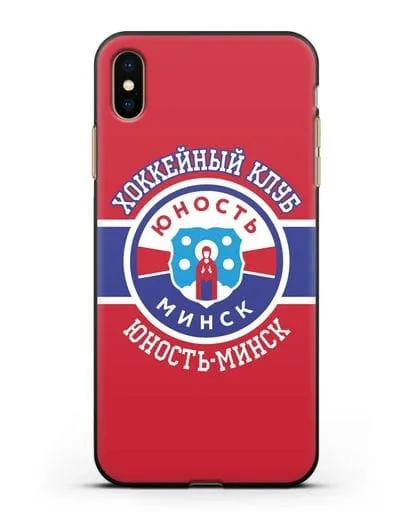 Чеxол с логотипом ХК Юность-Минск с красным фоном силиконовый для iPhone XS Max