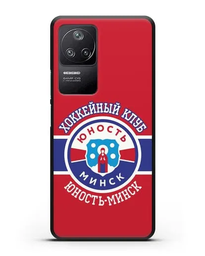 Чеxол с логотипом ХК Юность-Минск с красным фоном силиконовый для Xiaomi Poco F4