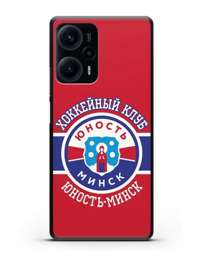 Чеxол с логотипом ХК Юность-Минск с красным фоном силиконовый для Xiaomi Poco F5