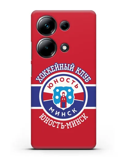 Чеxол с логотипом ХК Юность-Минск с красным фоном силиконовый для Xiaomi Poco M6 Pro