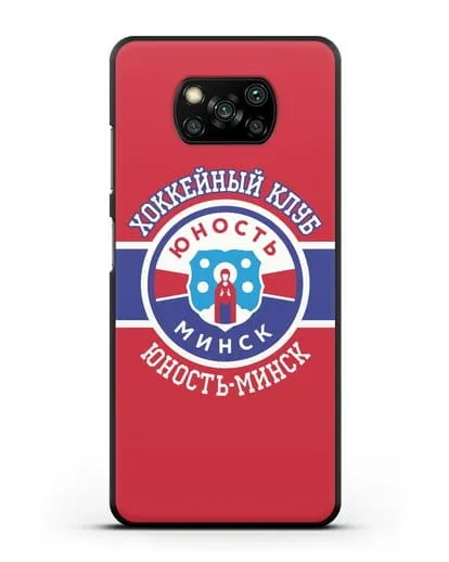 Чеxол с логотипом ХК Юность-Минск с красным фоном силиконовый для Xiaomi Poco X3