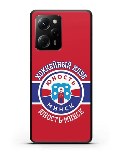 Чеxол с логотипом ХК Юность-Минск с красным фоном силиконовый для Xiaomi Poco X5 Pro