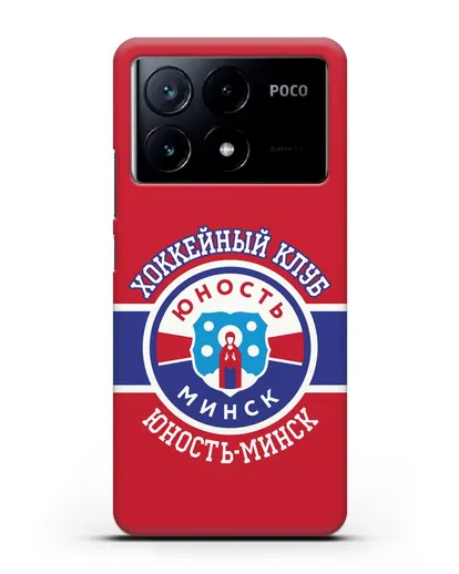 Чеxол с логотипом ХК Юность-Минск с красным фоном силиконовый для Xiaomi Poco X6 Pro
