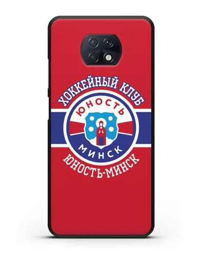 Чеxол с логотипом ХК Юность-Минск с красным фоном силиконовый для Xiaomi Redmi Note 9T