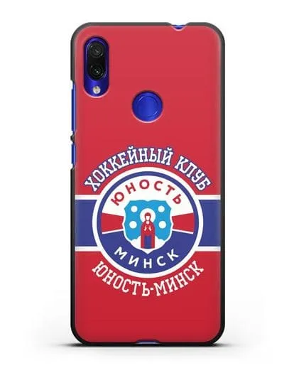 Чеxол с логотипом ХК Юность-Минск с красным фоном силиконовый для Xiaomi Redmi Note 7