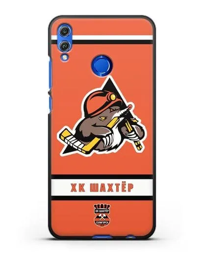 Чеxол с логотипом ХК Шахтёр-Солигорск с оранжевым фоном силиконовый для Honor 8X