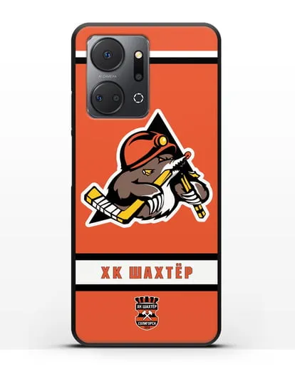 Чеxол с логотипом ХК Шахтёр-Солигорск с оранжевым фоном силиконовый для Honor X7a