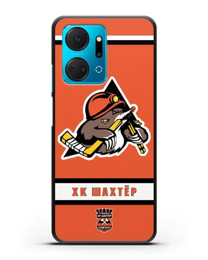 Чеxол с логотипом ХК Шахтёр-Солигорск с оранжевым фоном силиконовый для Honor X7a Plus