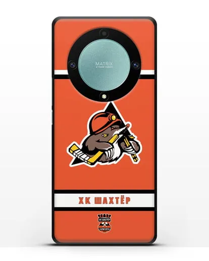 Чеxол с логотипом ХК Шахтёр-Солигорск с оранжевым фоном силиконовый для Honor X9a